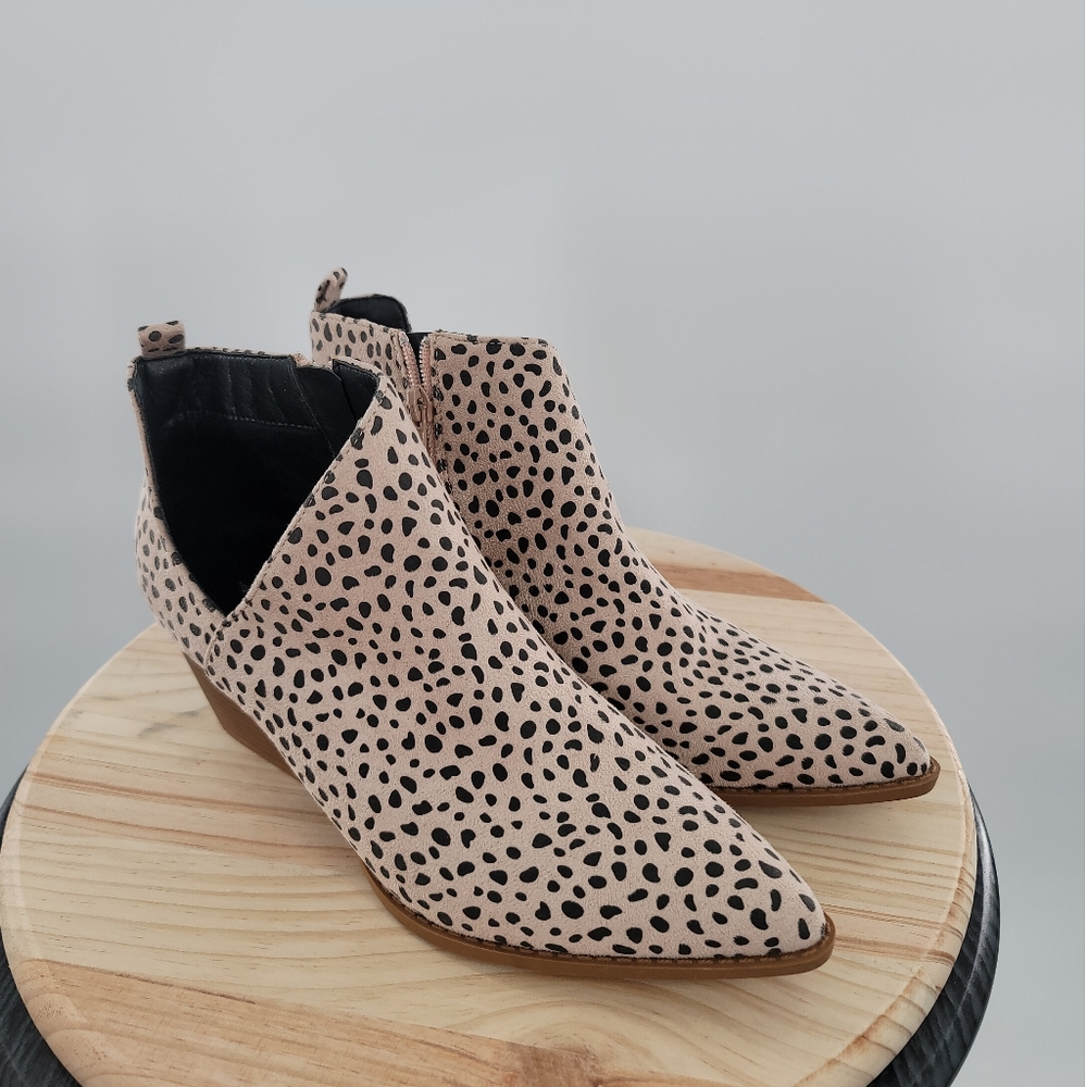 JOLIMALL Tan Cheetah Animal Print Women Ankle Booties Pointed Toe Size 10 Zip